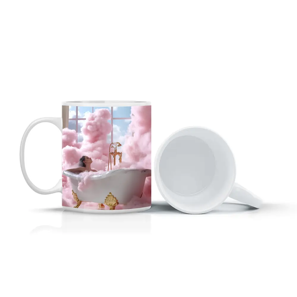 Woman Bathing Pink Clouds Gold Clawfoot Tub – Mugs