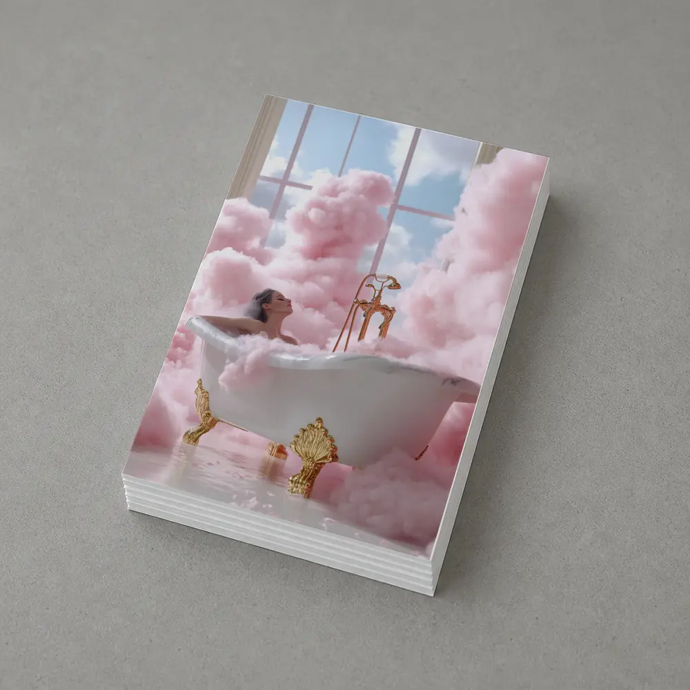 Woman Bathing Pink Clouds Gold Clawfoot Tub – Postcards