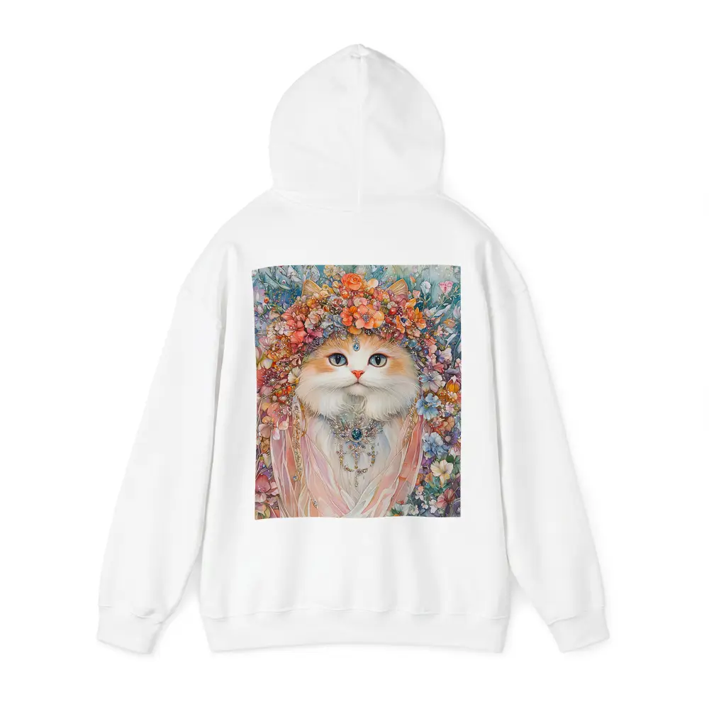 White Cat Floral Crown Watercolor Art – Hoodies