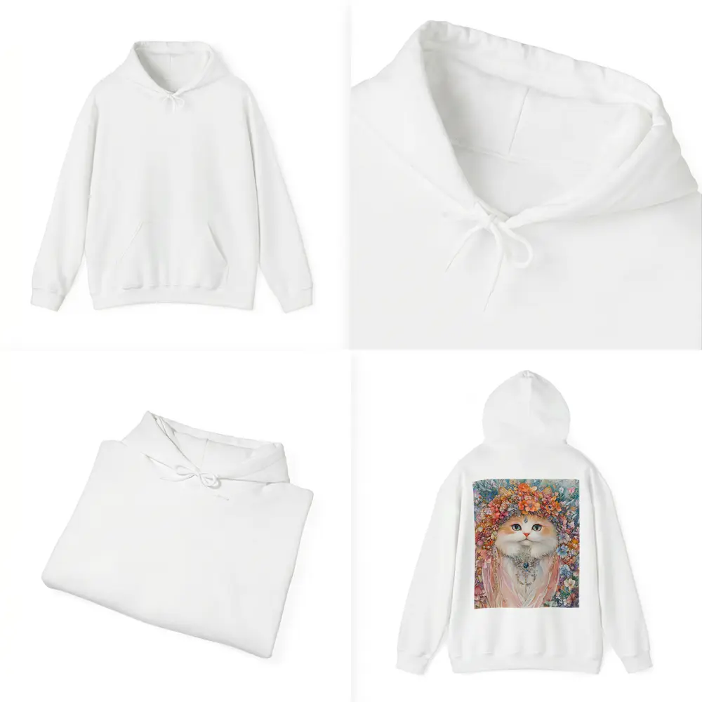 White Cat Floral Crown Watercolor Art – Hoodies