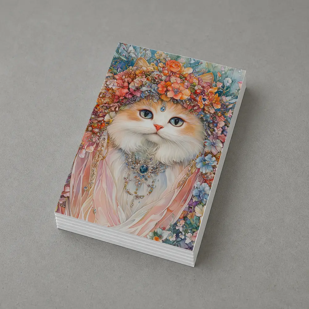 White Cat Floral Crown Watercolor Art – Postcards