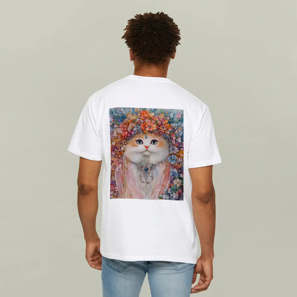 White Cat Floral Crown Watercolor Art – T-Shirts