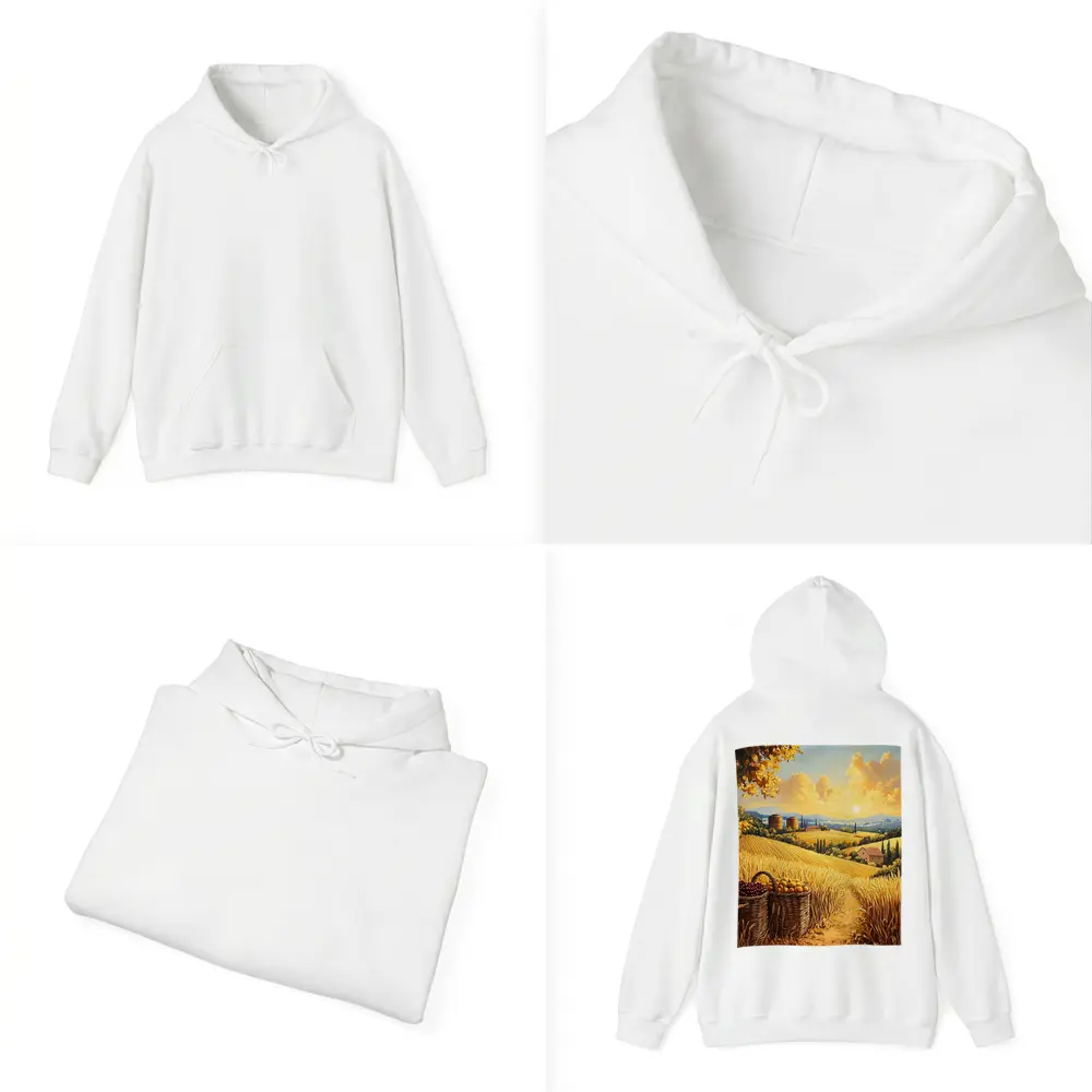 Golden Wheat Fields Tuscany Harvest Sunset Painting – Hoodies
