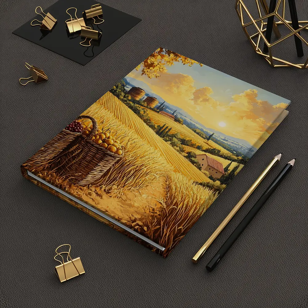 Golden Wheat Fields Tuscany Harvest Sunset Painting – Notebooks