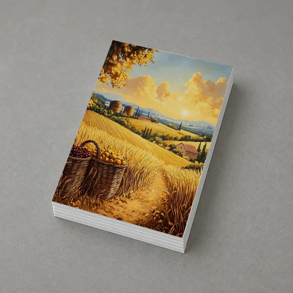 Golden Wheat Fields Tuscany Harvest Sunset Painting – Postcards