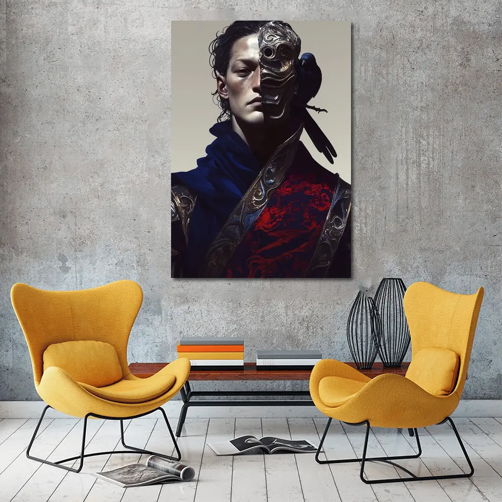 Masked Figure With Raven Dark Fantasy Art – Wall Art