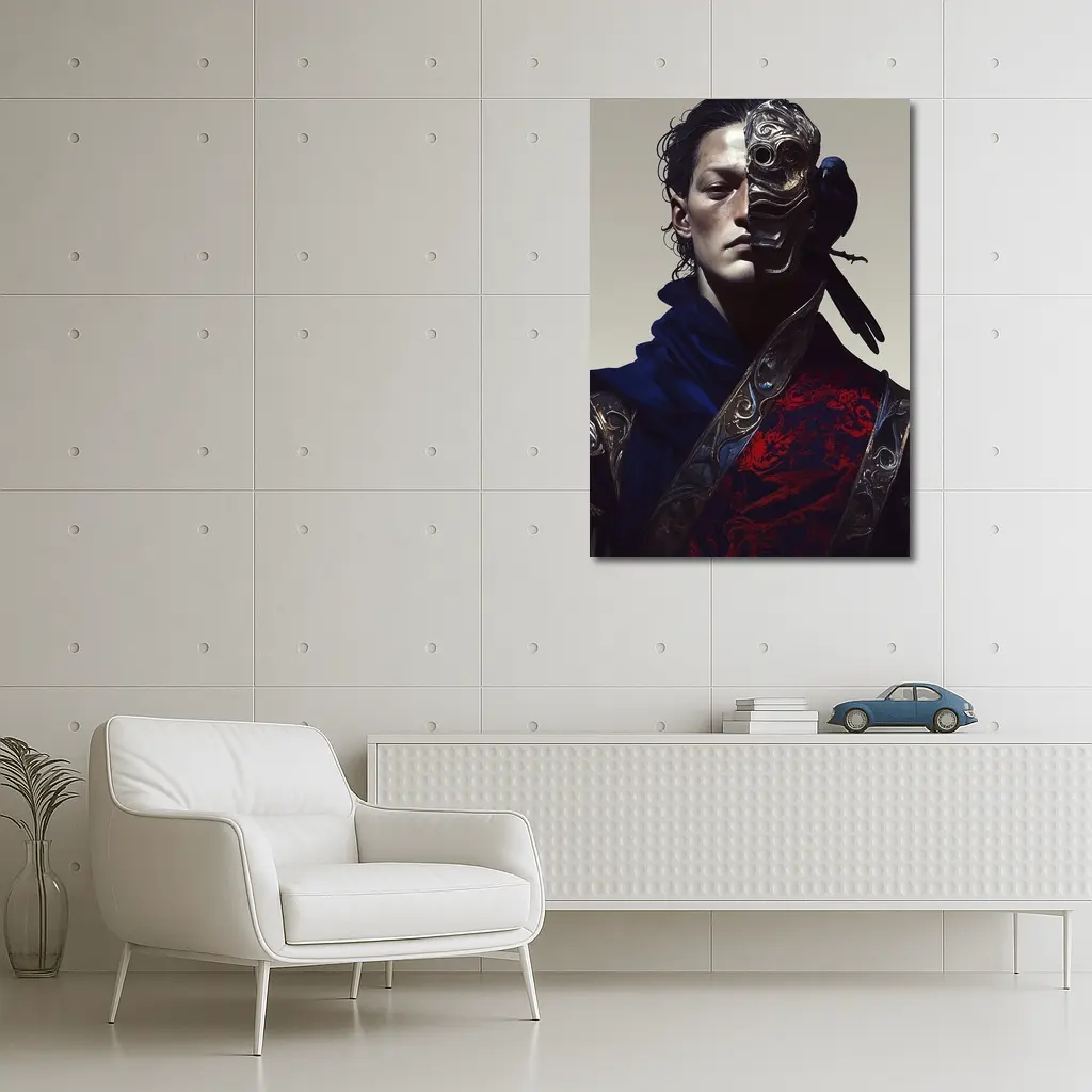 Masked Figure With Raven Dark Fantasy Art – Wall Art