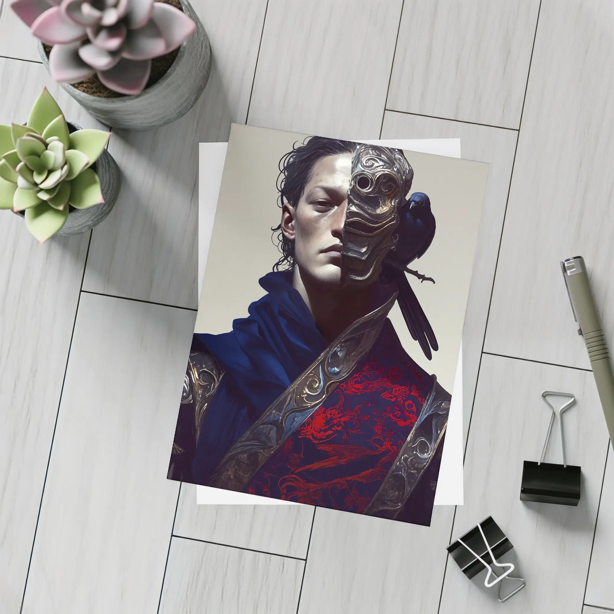 Masked Figure With Raven Dark Fantasy Art – Postcards