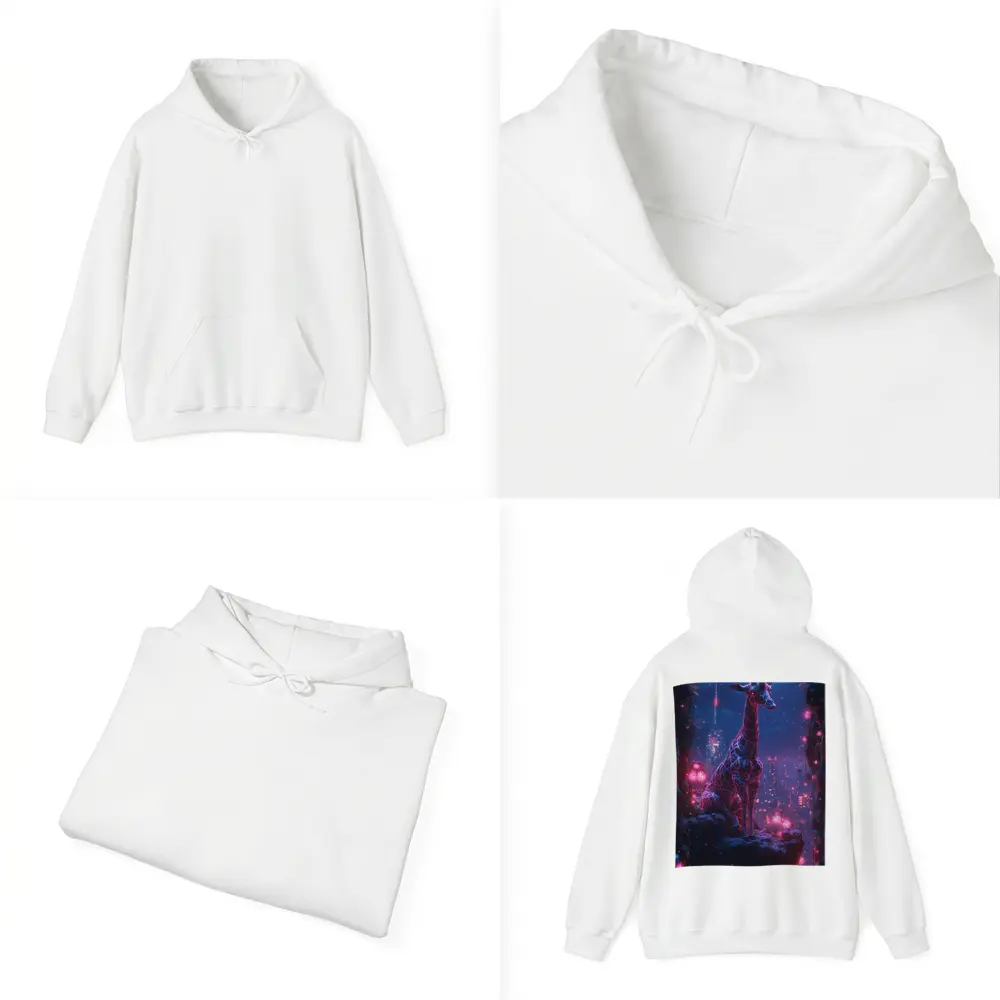 Neon Giraffe Sitting Above Cyberpunk City Night – Hoodies
