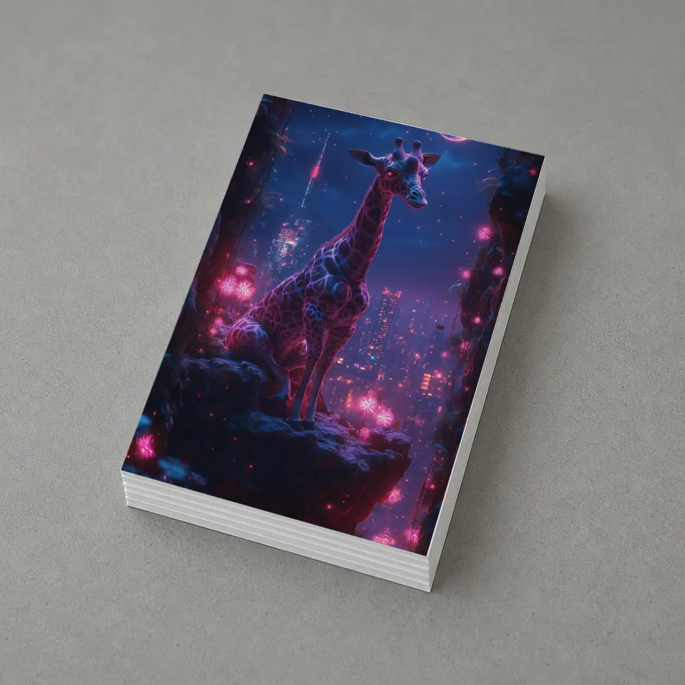 Neon Giraffe Sitting Above Cyberpunk City Night – Postcards