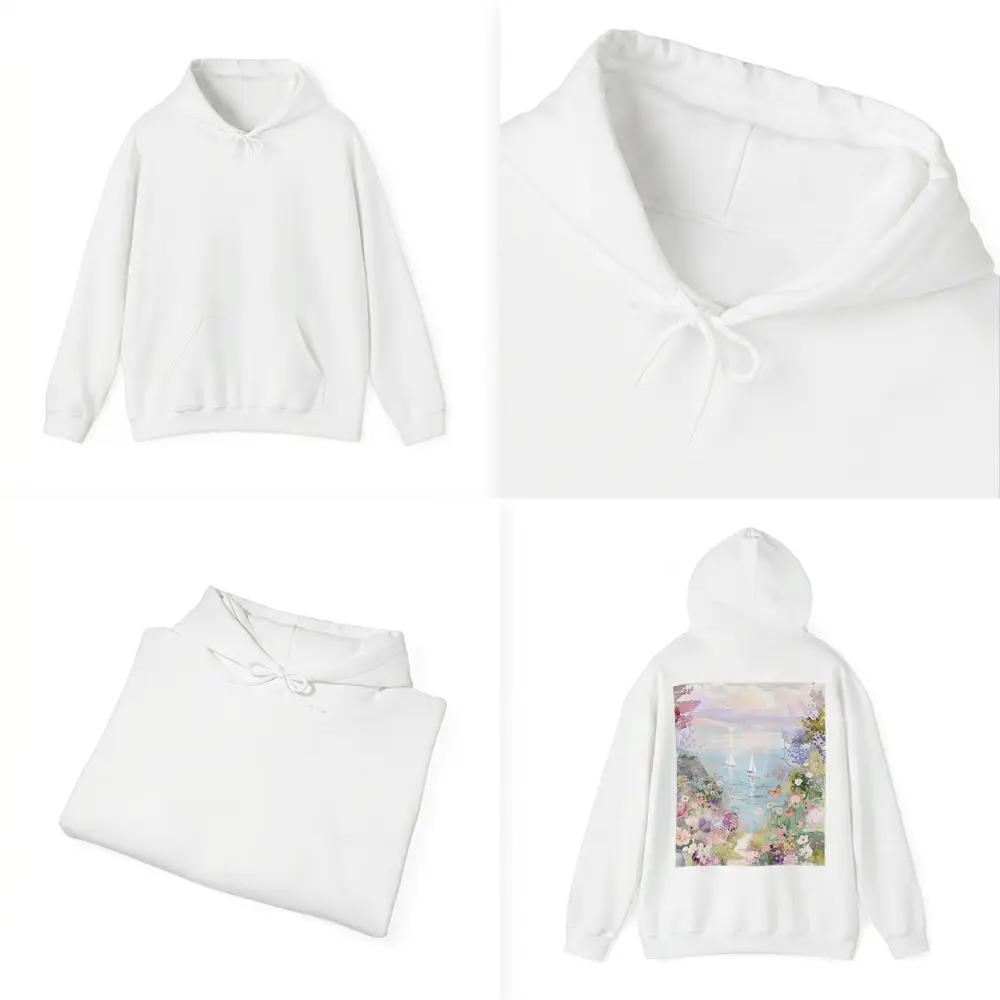 Watercolor Coastal Garden Sailboats Floral Scene – Hoodies
