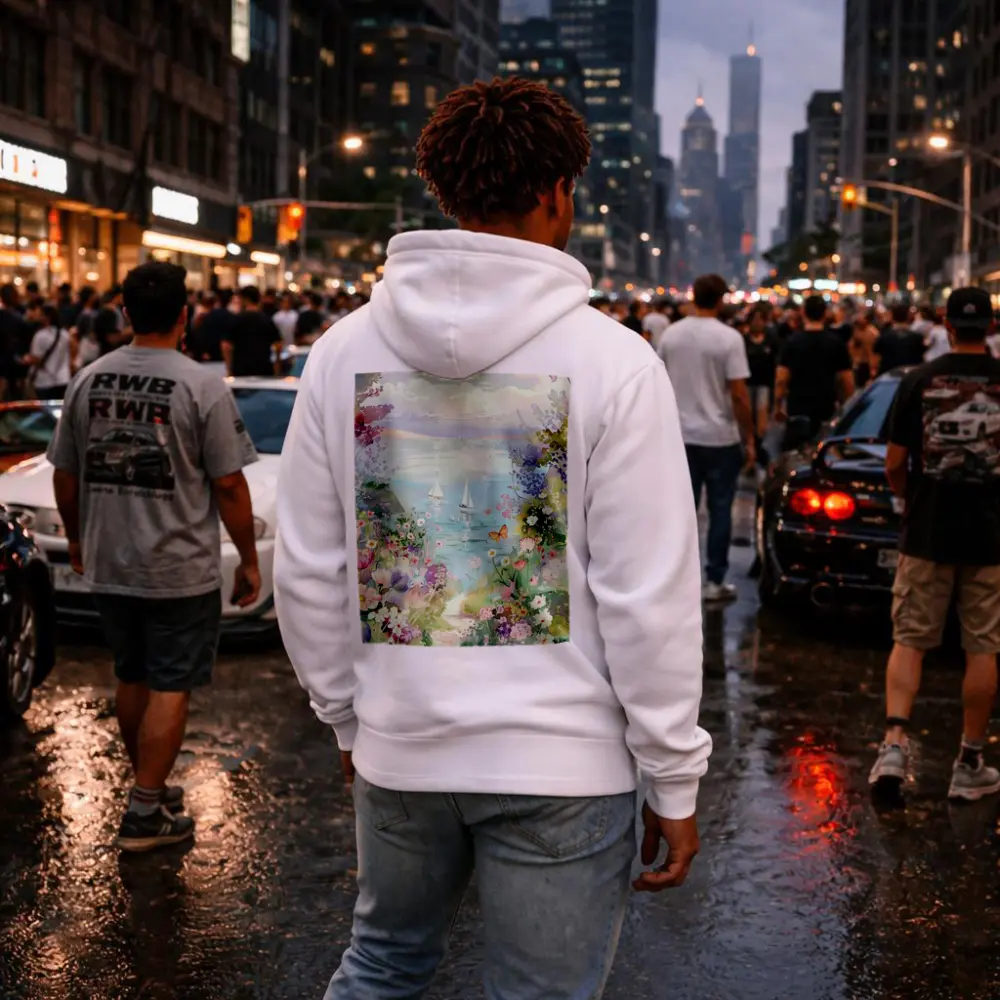 Watercolor Coastal Garden Sailboats Floral Scene – Hoodies
