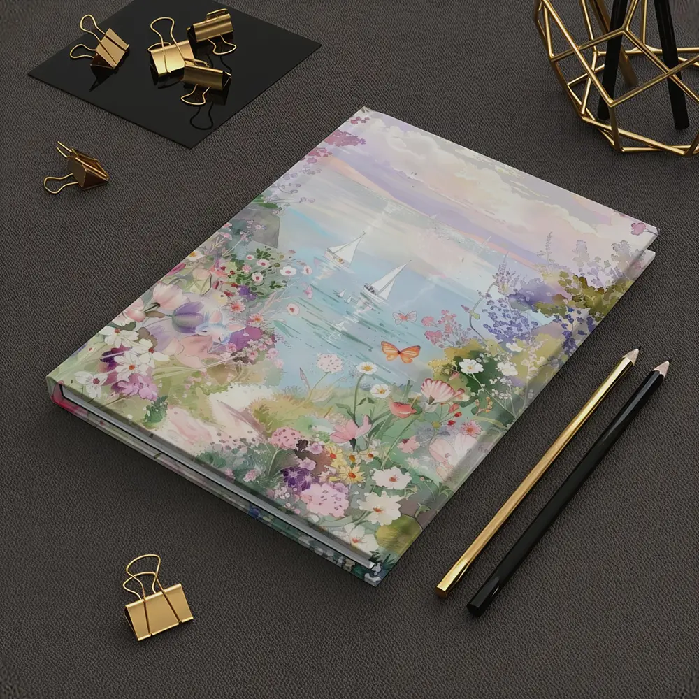 Watercolor Coastal Garden Sailboats Floral Scene – Notebooks
