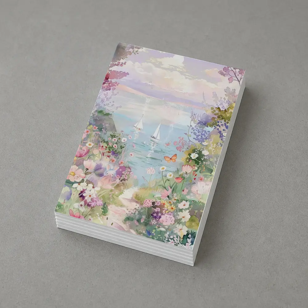 Watercolor Coastal Garden Sailboats Floral Scene – Postcards