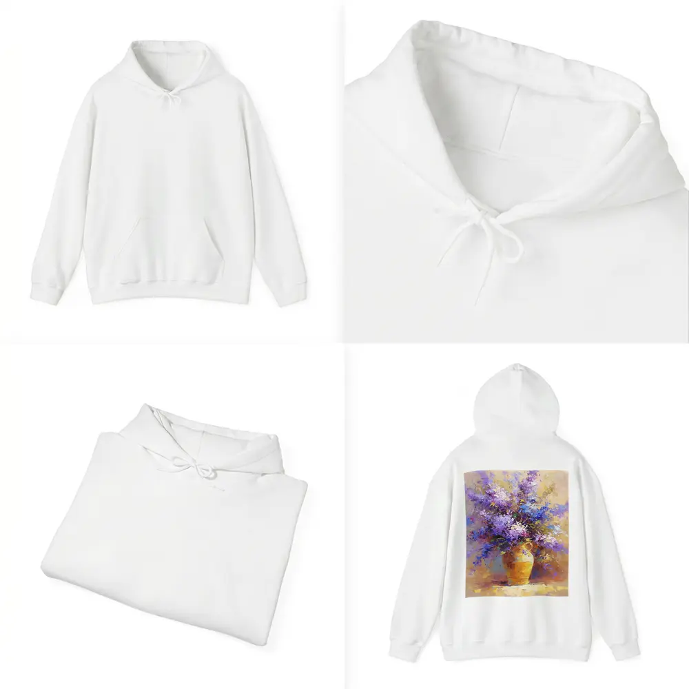 Lilac Flowers In Golden Vase Oil Painting – Hoodies