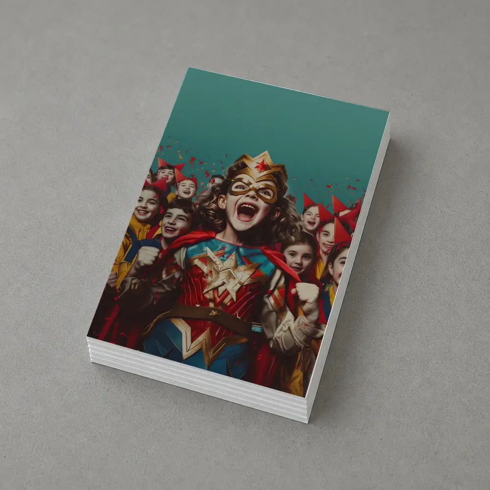 Girl Superhero Costume Kids Celebration Teal Background – Postcards