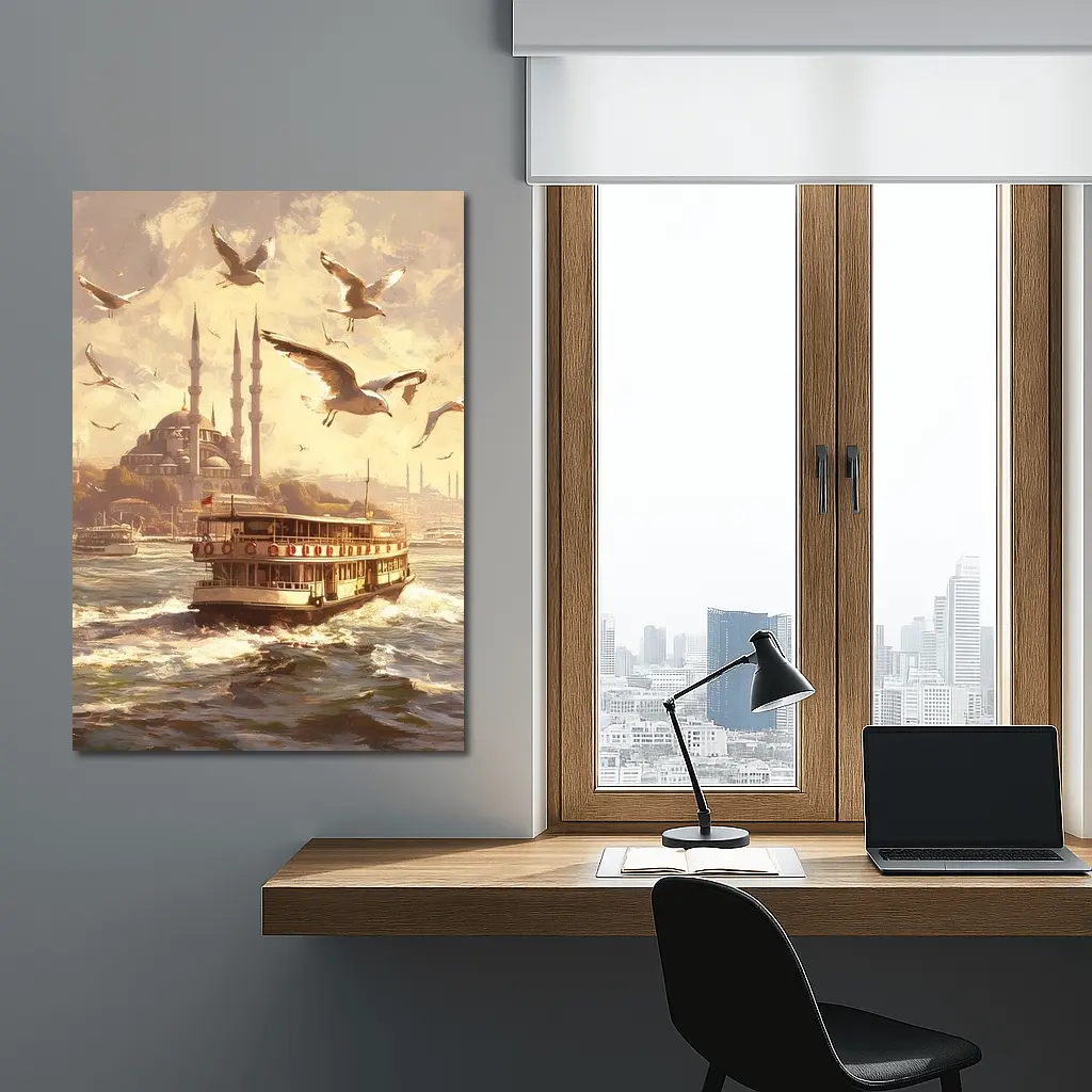 Istanbul Ferry Bosphorus Seagulls Mosque Art – Wall Art
