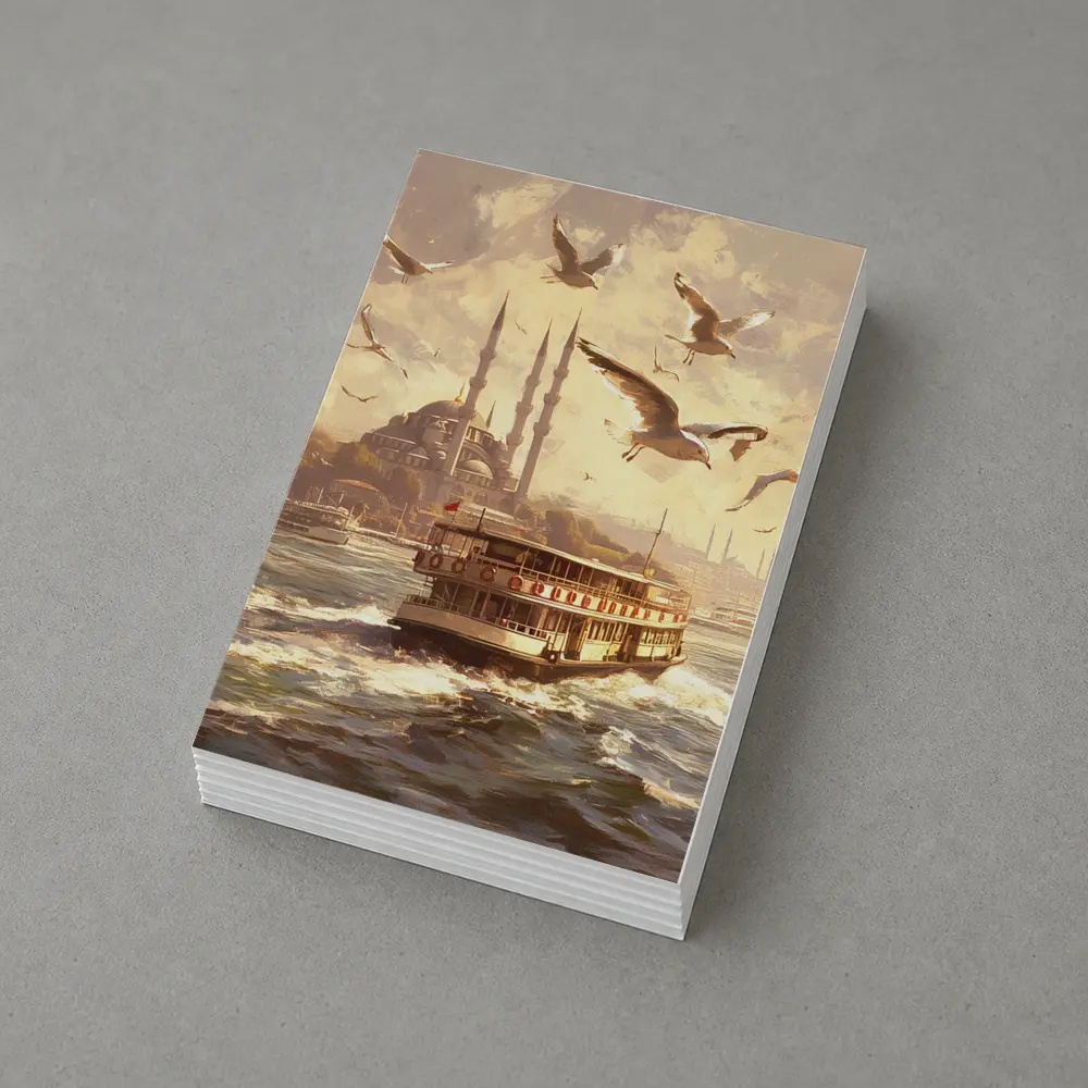 Istanbul Ferry Bosphorus Seagulls Mosque Art – Postcards