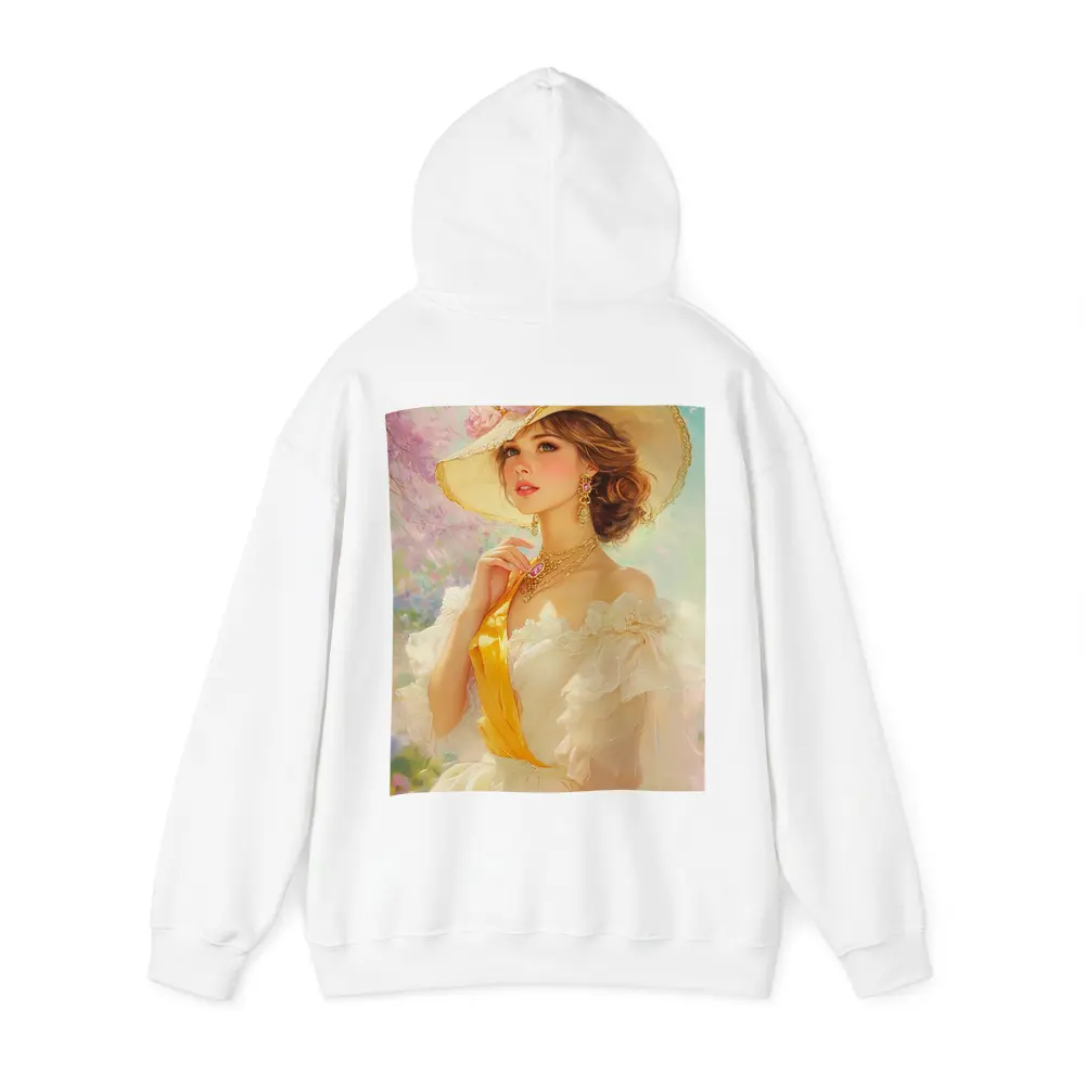 Elegant Woman Wide Hat Floral Garden Painting – Hoodies