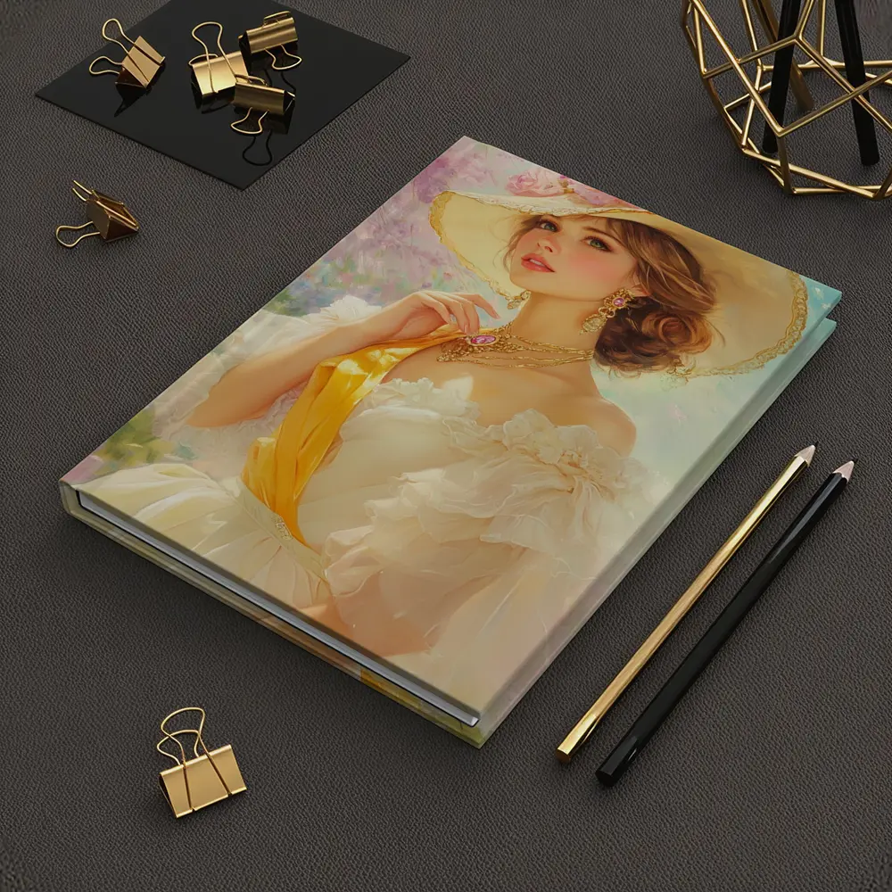 Elegant Woman Wide Hat Floral Garden Painting – Notebooks