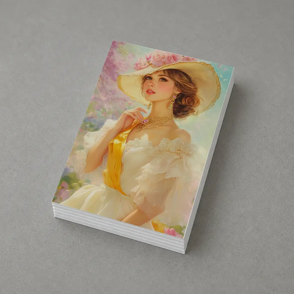 Elegant Woman Wide Hat Floral Garden Painting – Postcards