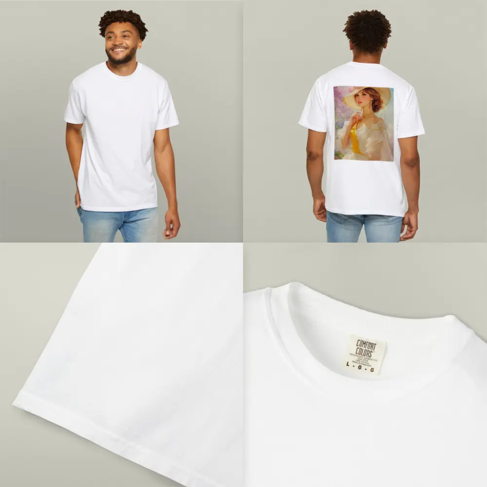 Elegant Woman Wide Hat Floral Garden Painting – T-Shirts