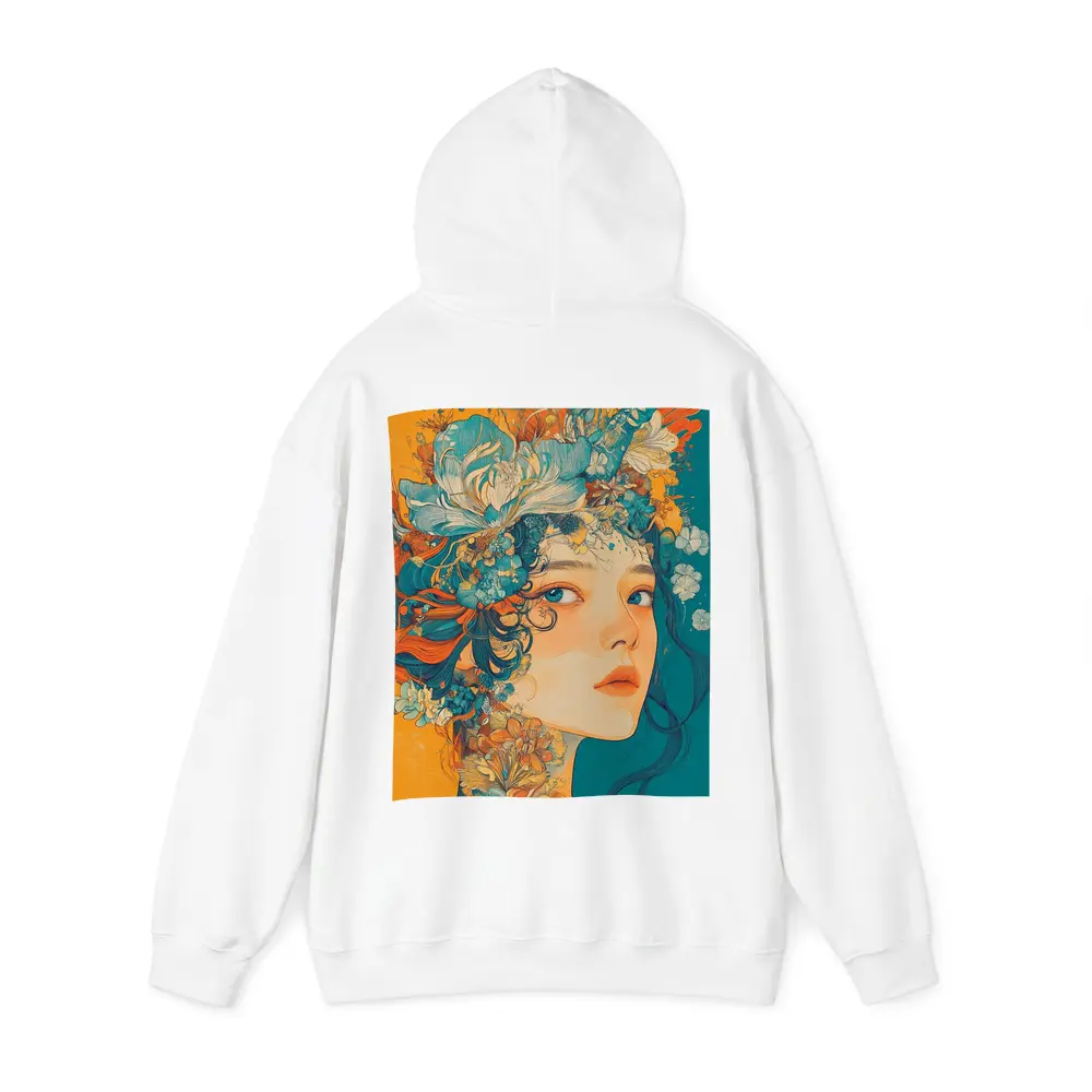Floral Crown Woman Portrait Orange Teal Background – Hoodies