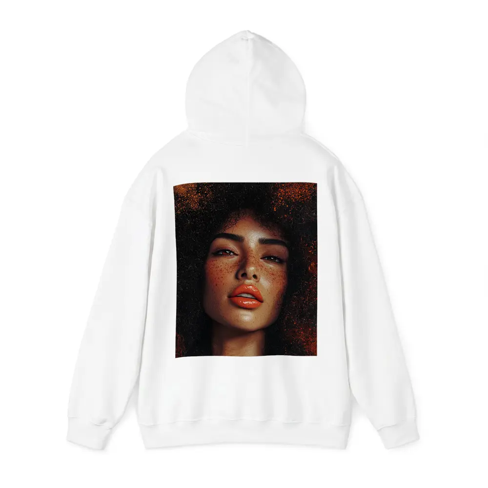 Woman Afro Hair Bold Orange Background Portrait – Hoodies
