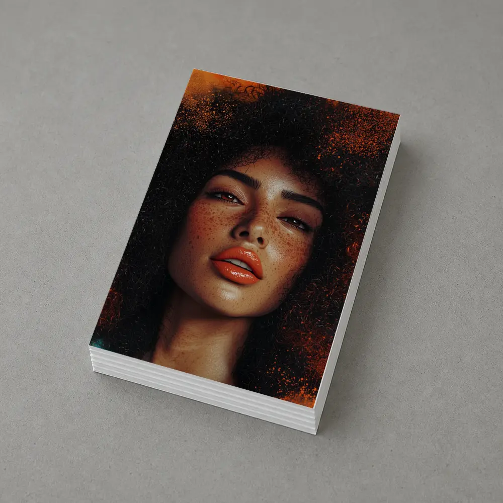 Woman Afro Hair Bold Orange Background Portrait – Postcards