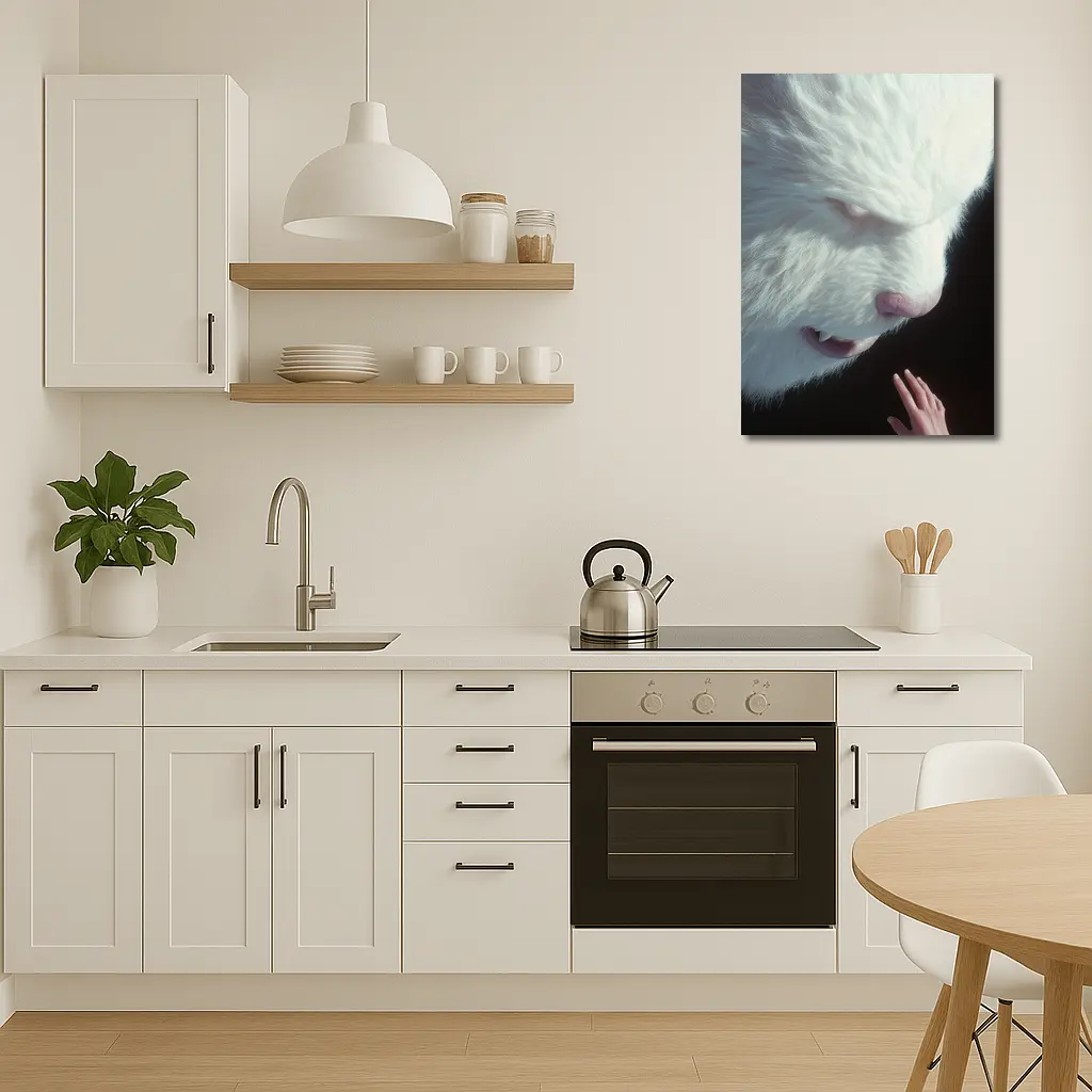 Giant White Bear Looming Over Human Hand – Wall Art