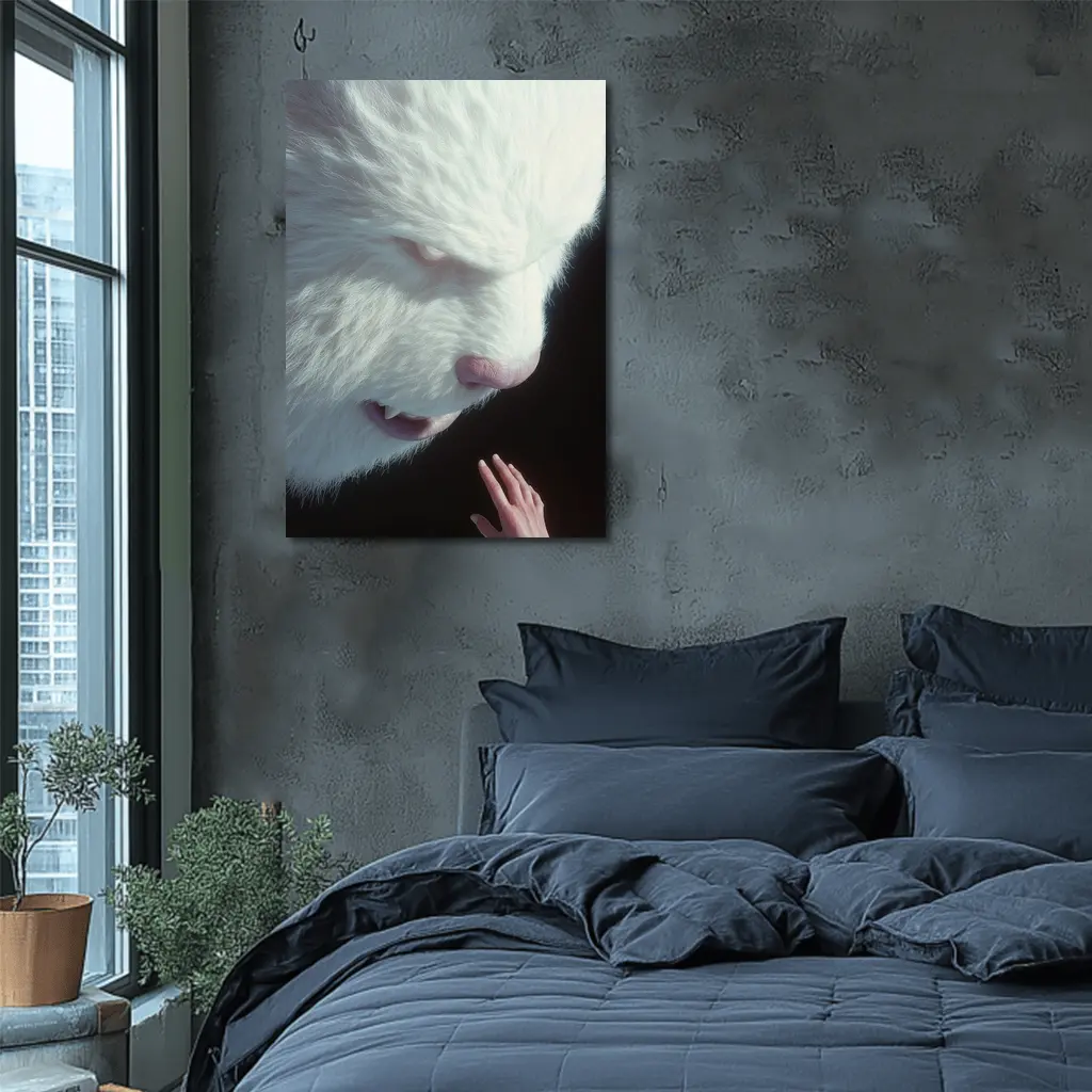 Giant White Bear Looming Over Human Hand – Wall Art