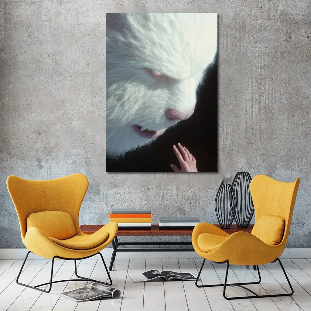 Giant White Bear Looming Over Human Hand – Wall Art