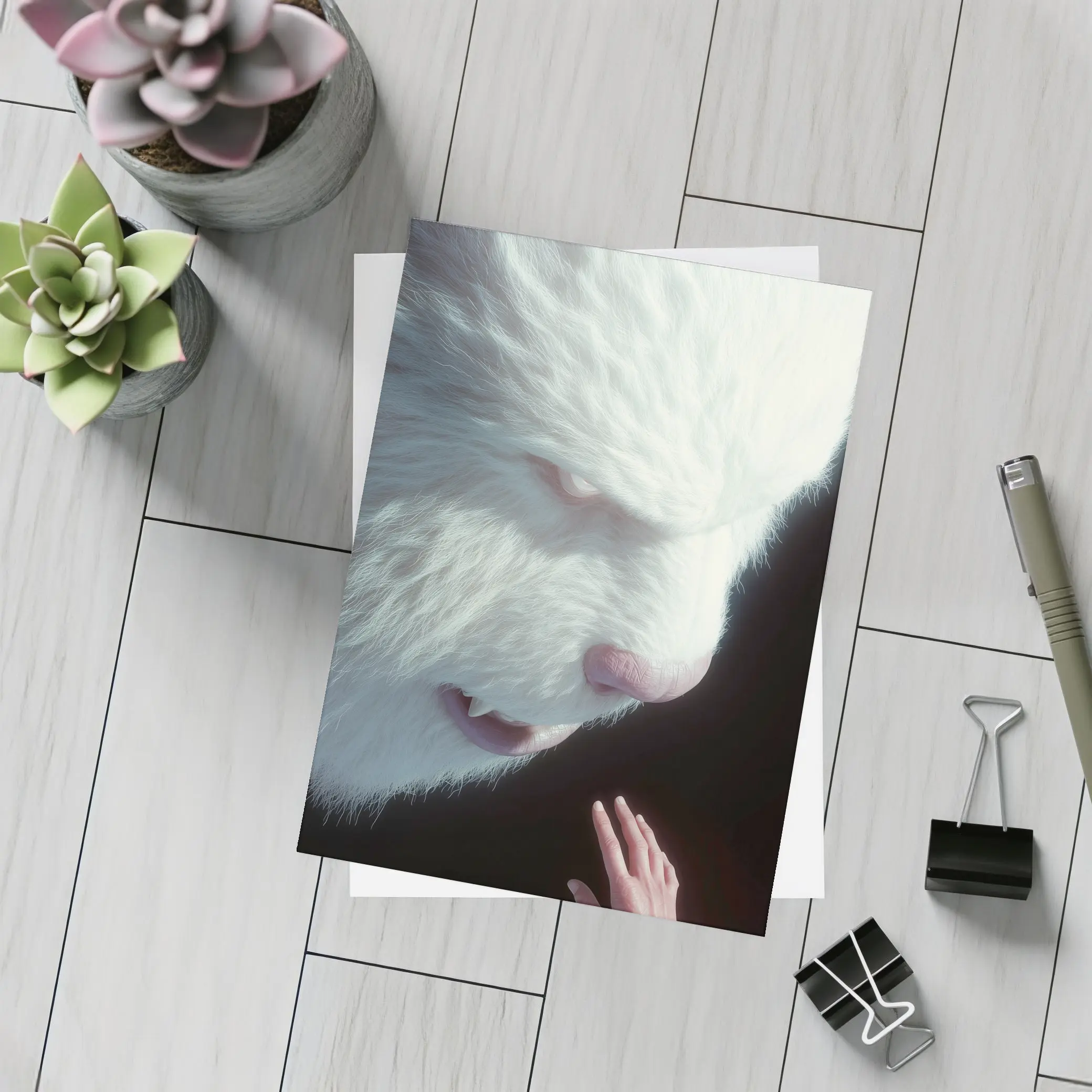 Giant White Bear Looming Over Human Hand – Postcards