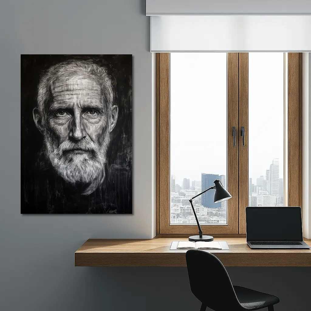 Old Man Portrait Black White Charcoal Art – Wall Art