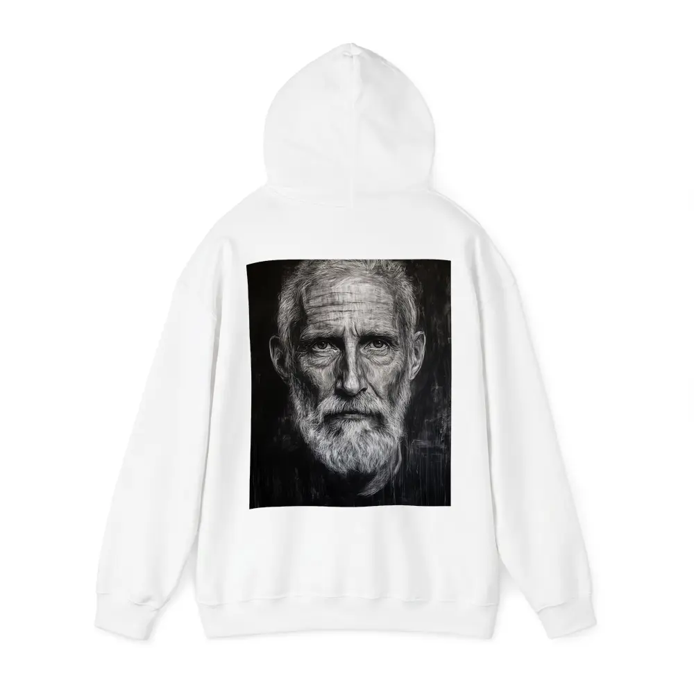 Old Man Portrait Black White Charcoal Art – Hoodies