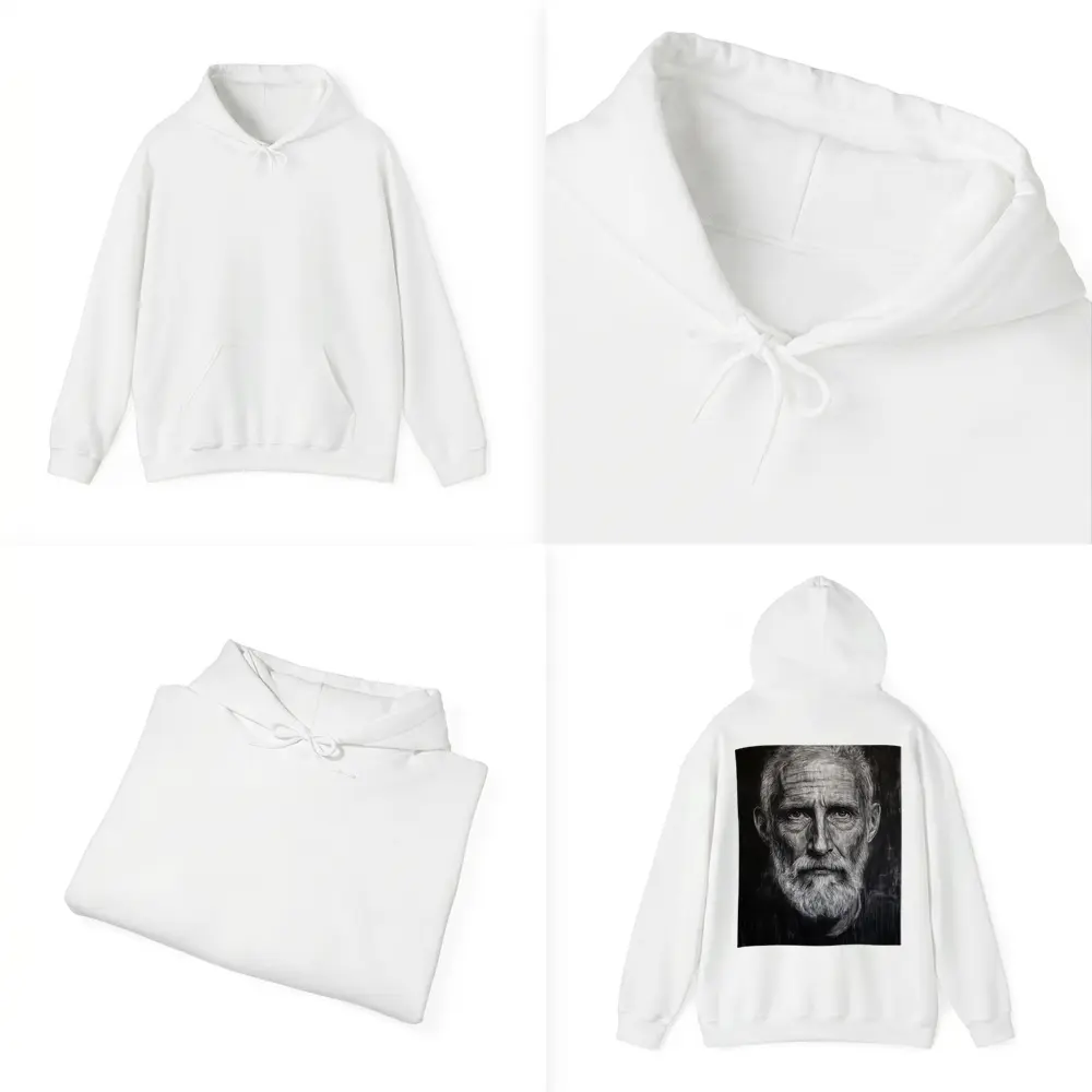 Old Man Portrait Black White Charcoal Art – Hoodies