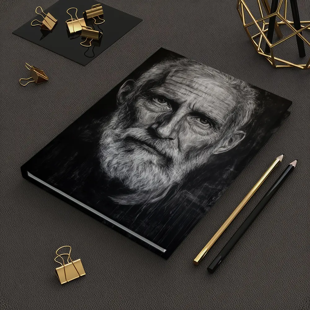 Old Man Portrait Black White Charcoal Art – Notebooks