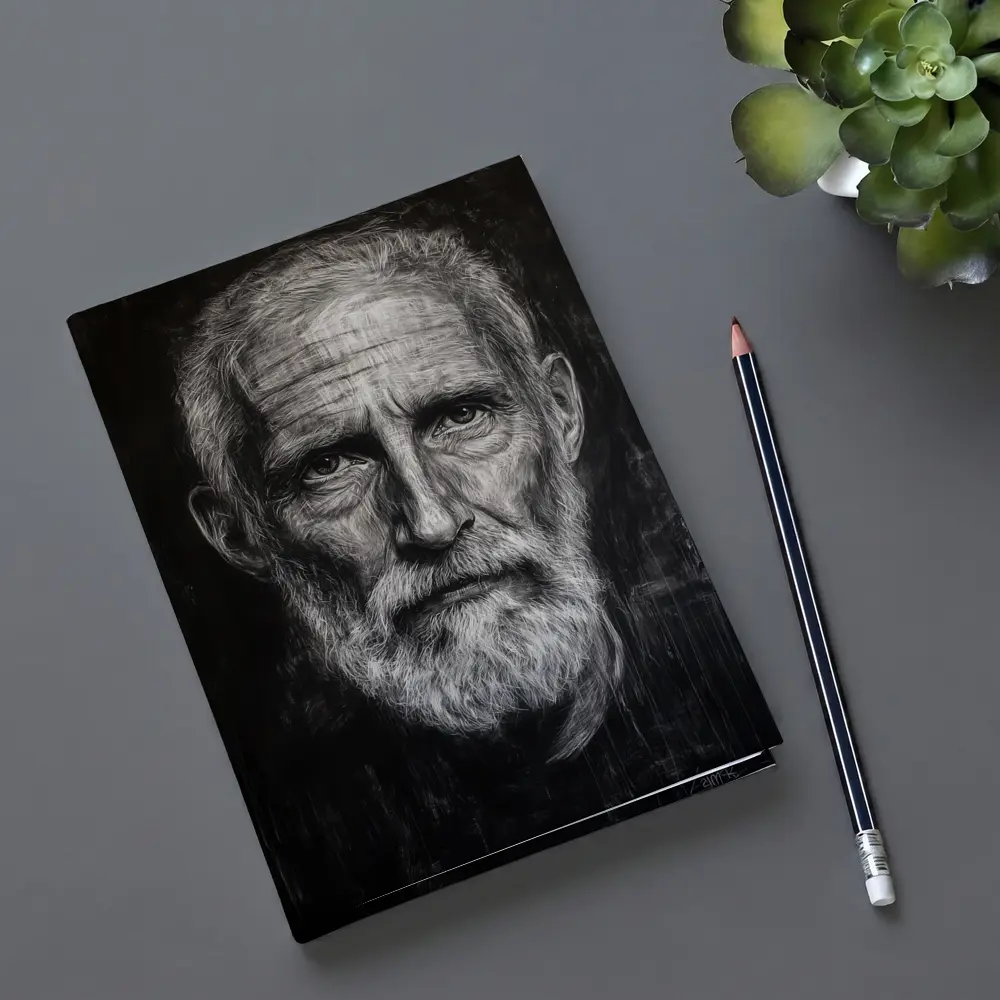 Old Man Portrait Black White Charcoal Art – Notebooks