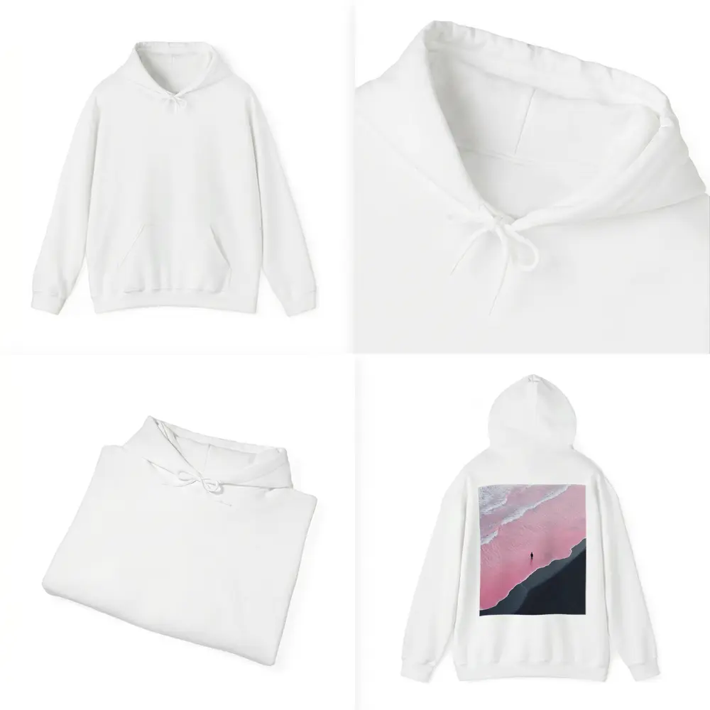 Lone Figure Pink Ocean Black Sand Beach – Hoodies