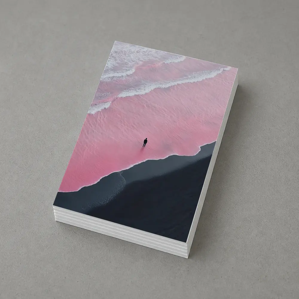 Lone Figure Pink Ocean Black Sand Beach – Postcards