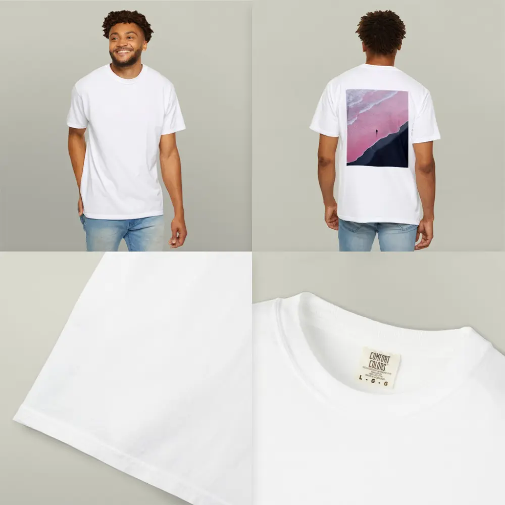 Lone Figure Pink Ocean Black Sand Beach – T-Shirts