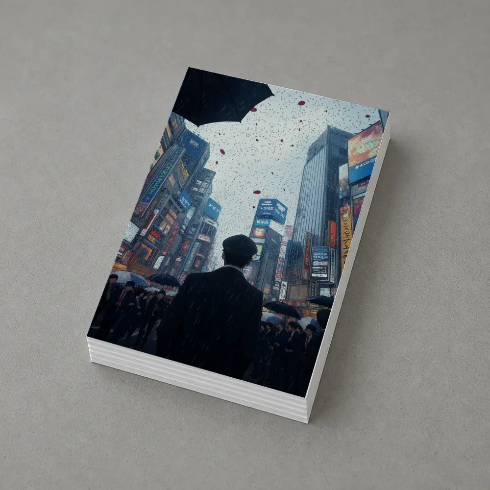 Man Standing in Rainy Tokyo City Street – Postcards