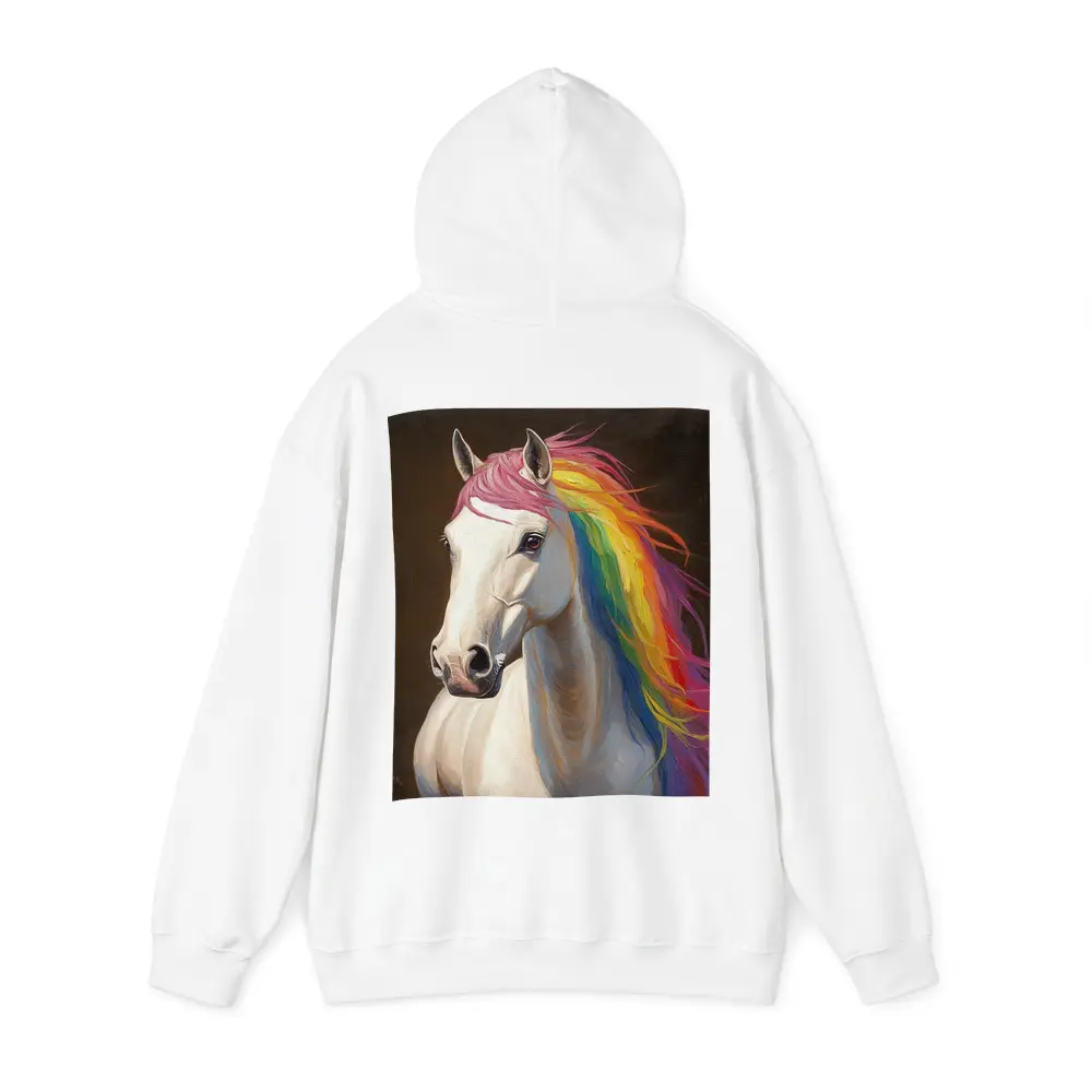 White Horse Rainbow Mane Oil Painting – Hoodies