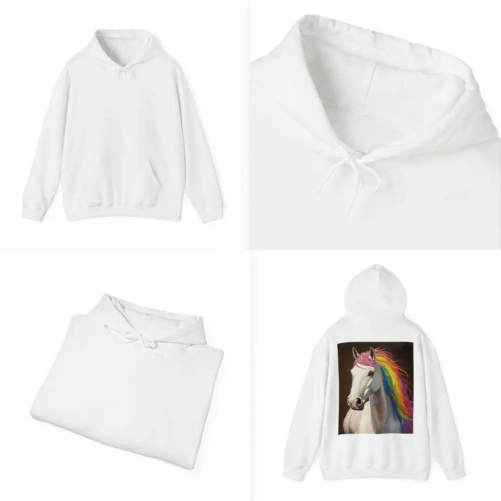 White Horse Rainbow Mane Oil Painting – Hoodies