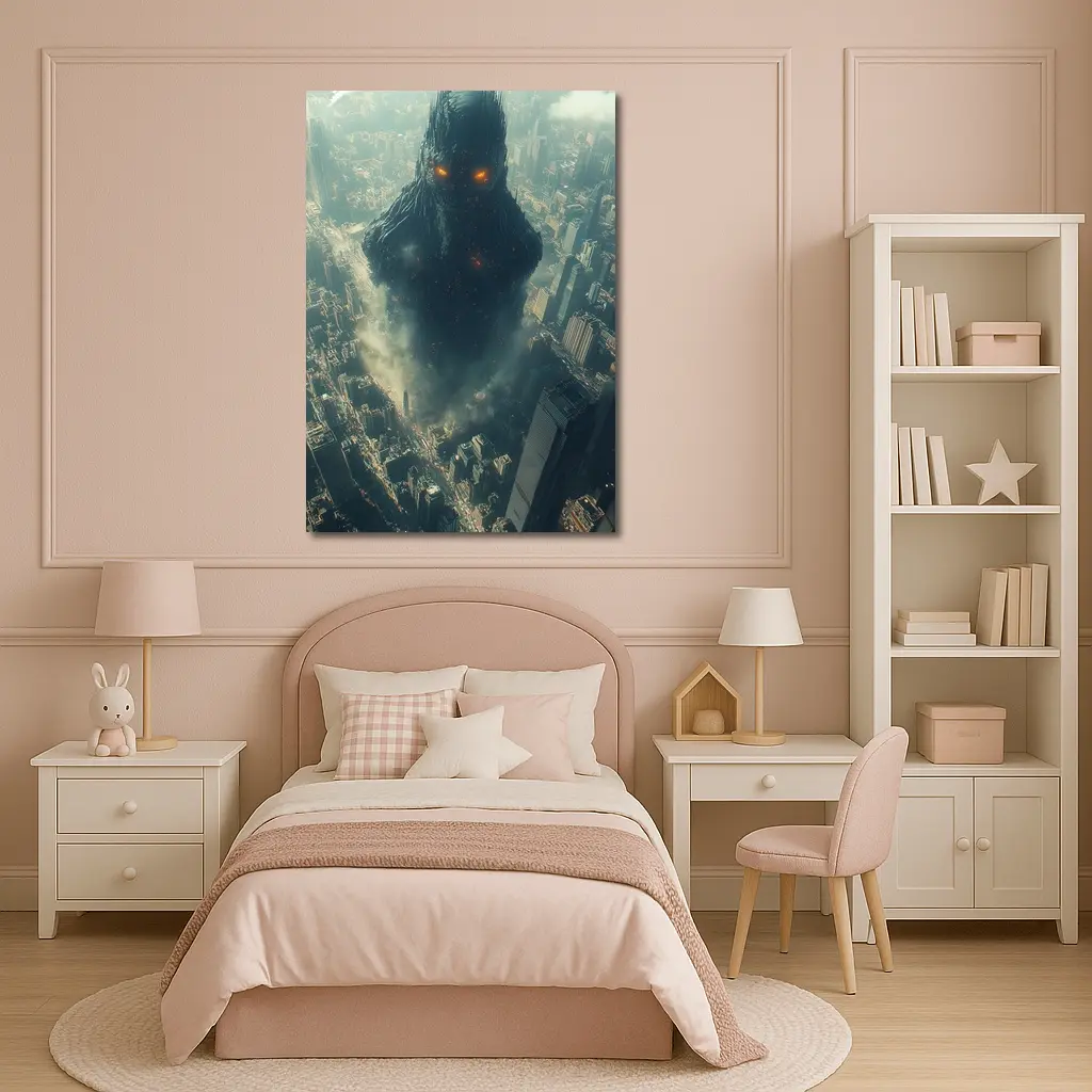 Dark Giant Monster Rising Over City – Wall Art