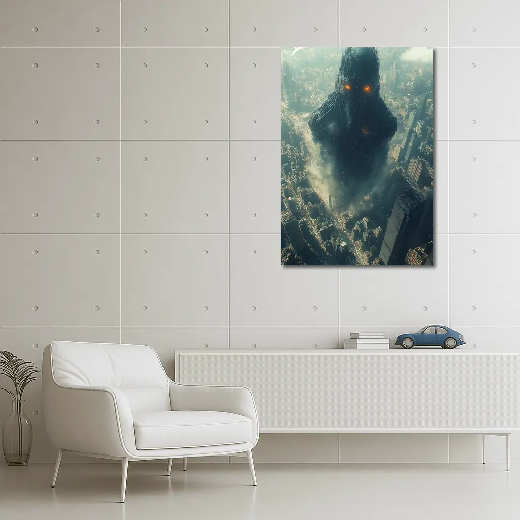 Dark Giant Monster Rising Over City – Wall Art