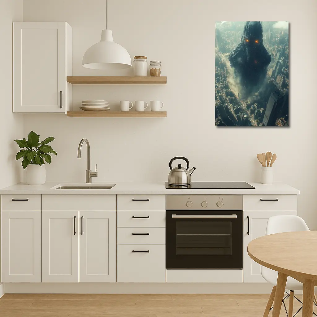 Dark Giant Monster Rising Over City – Wall Art