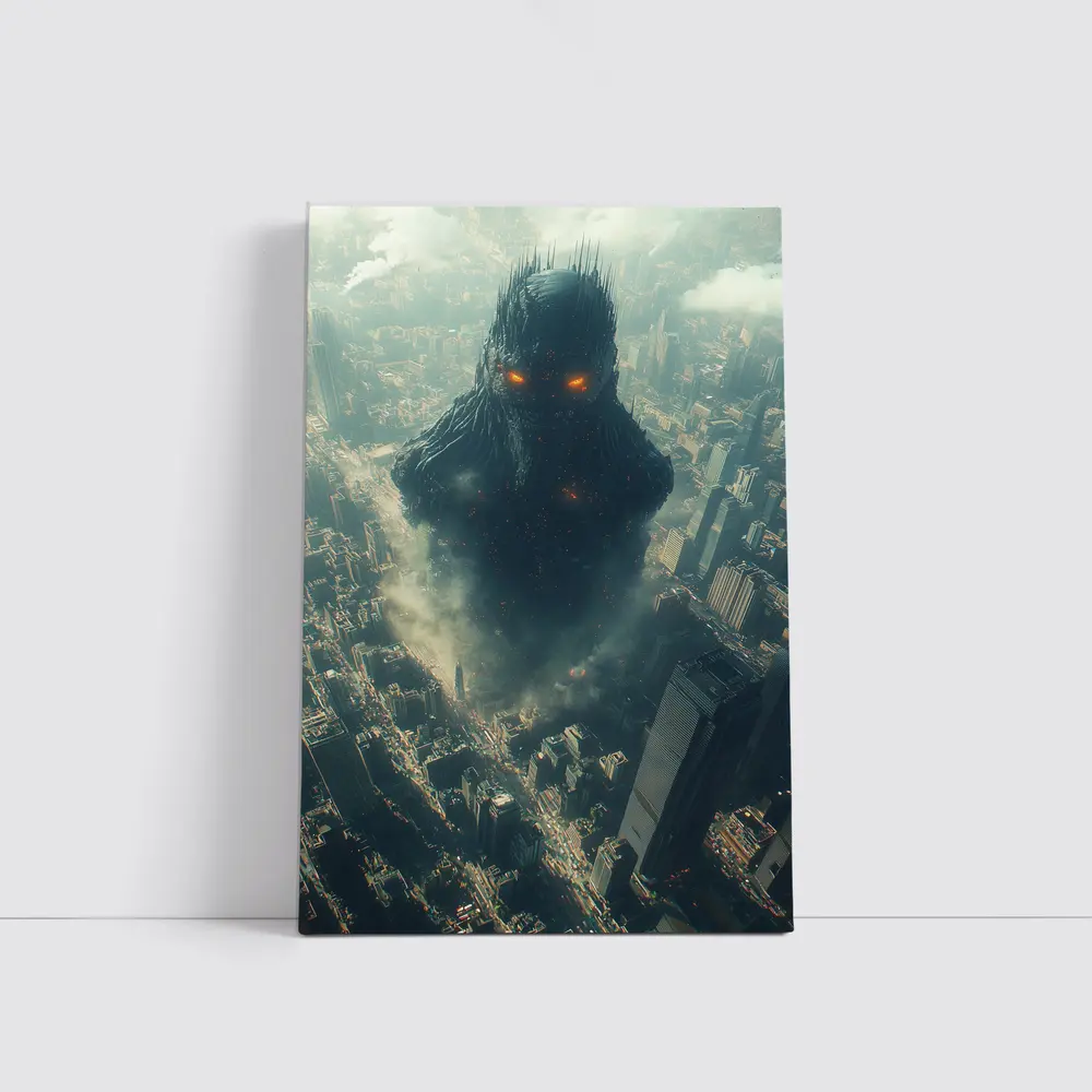 Dark Giant Monster Rising Over City – Wall Art