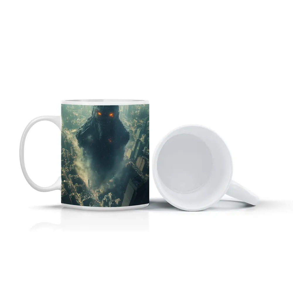 Dark Giant Monster Rising Over City – Mugs