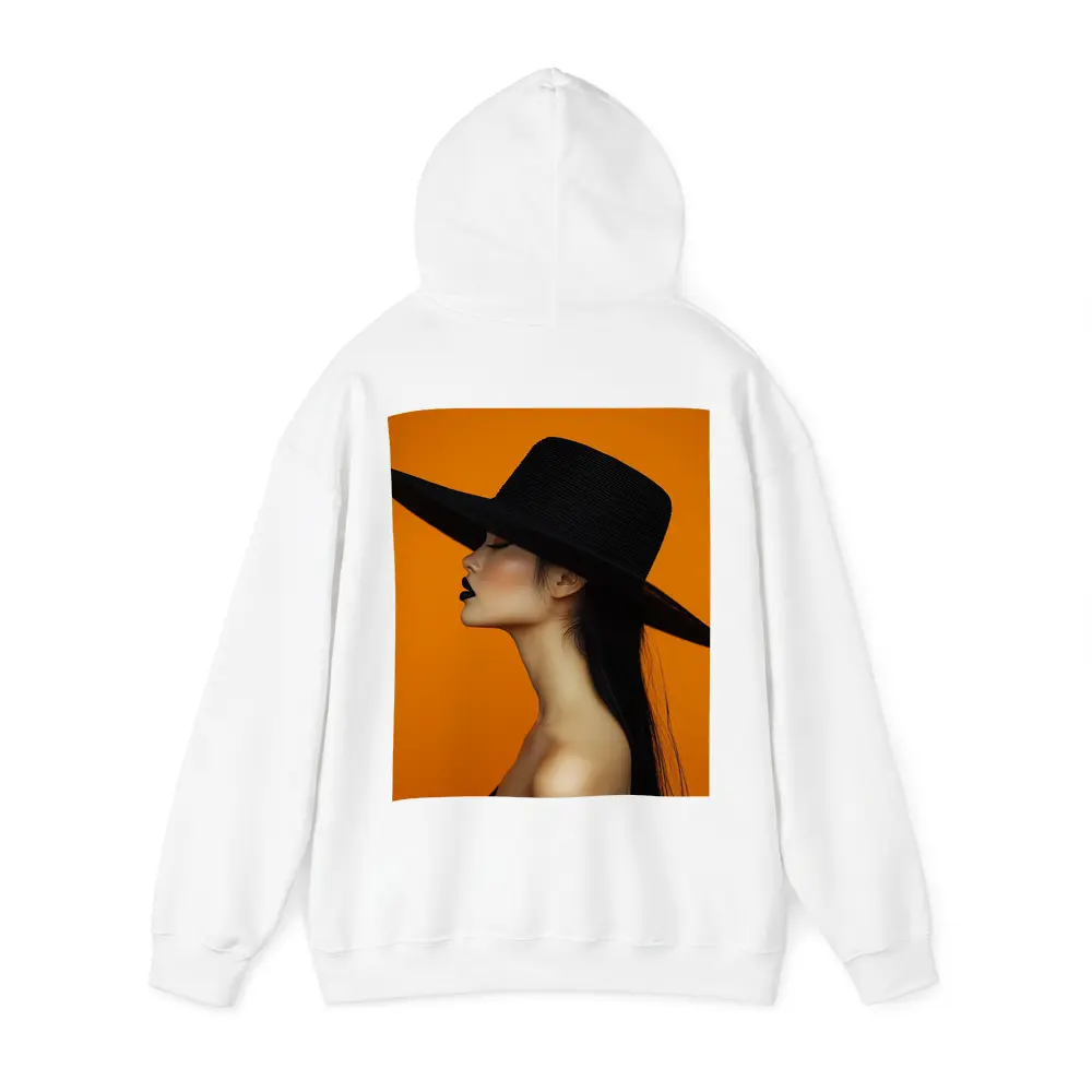 Woman Black Hat Orange Background Fashion Portrait – Hoodies